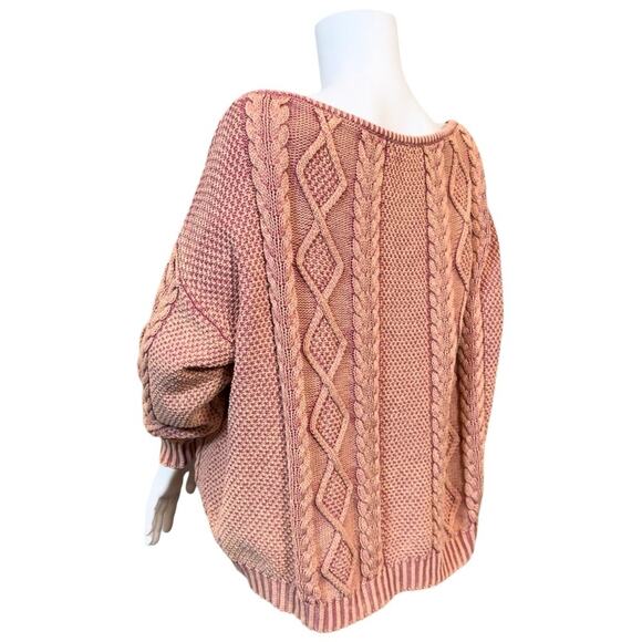 #T9 Callahan Revolve Enzyme Wash Rose Cable Knit Boat Neck Sweater $124 - Picture 8 of 14